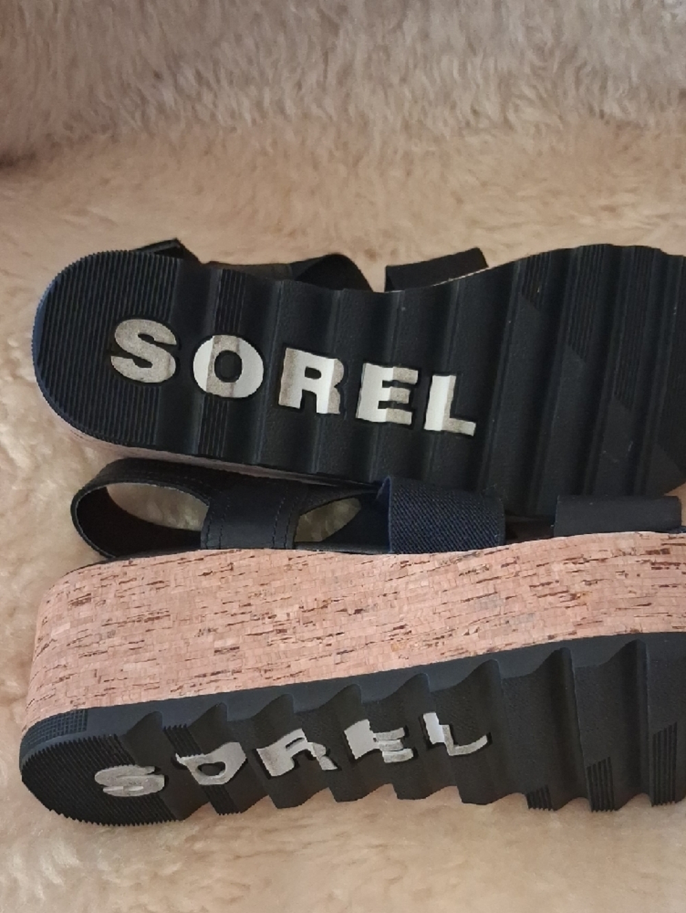 Cameron Sorel Black Cork Flatform Slingback Sandals Size 6.5 - Picture 3 of 6